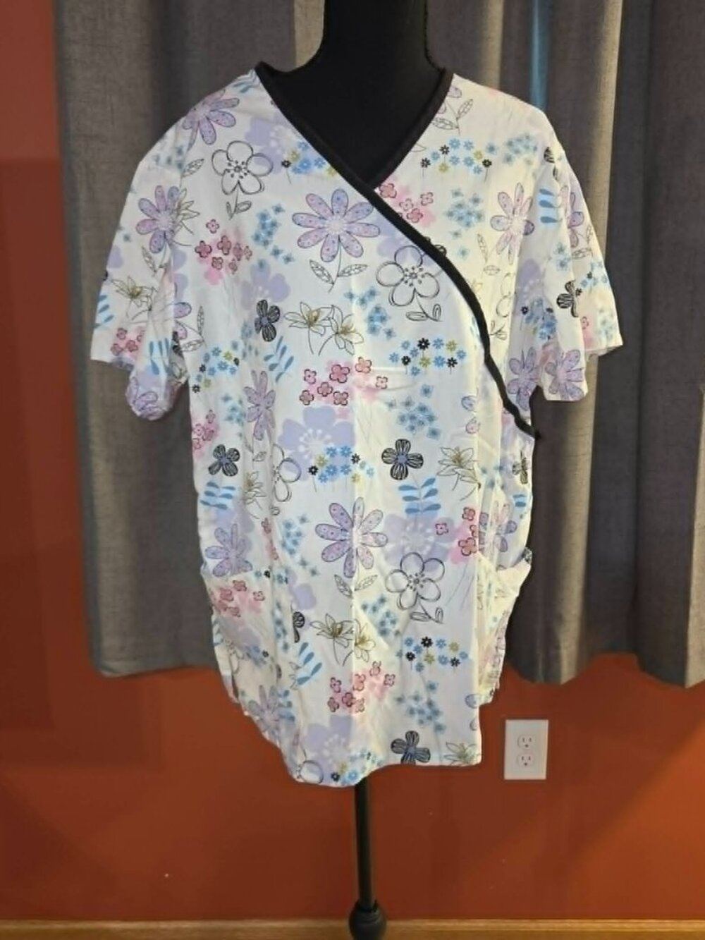 SB Scrubs Floral Wrap Style Scrub Top